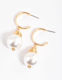 Gold Coil Pearl Hoop Earrings - link has visual effect only