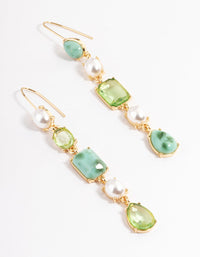 Gold Mismatched Stud Pearl Drop Earrings - link has visual effect only