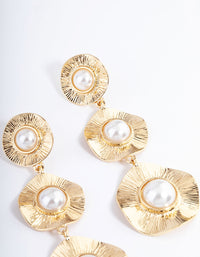 Gold Statement Pearl Textured Disc Earrings - link has visual effect only