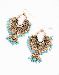 Antique Gold Turquoise Blue Bead Drop Jhumka Earrings - link has visual effect only