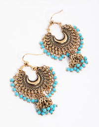 Antique Gold Turquoise Blue Bead Drop Jhumka Earrings - link has visual effect only