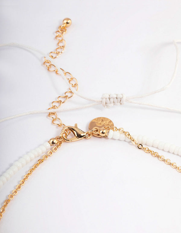 Gold Three Row Bead Shell Necklace Lovisa