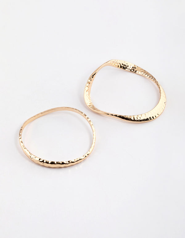 Gold Wavy Hammered Cuff Bracelet Pack