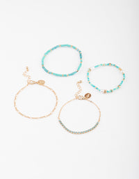 Gold Mixed Bead & Pearl Chain Bracelet 4-Pack - link has visual effect only