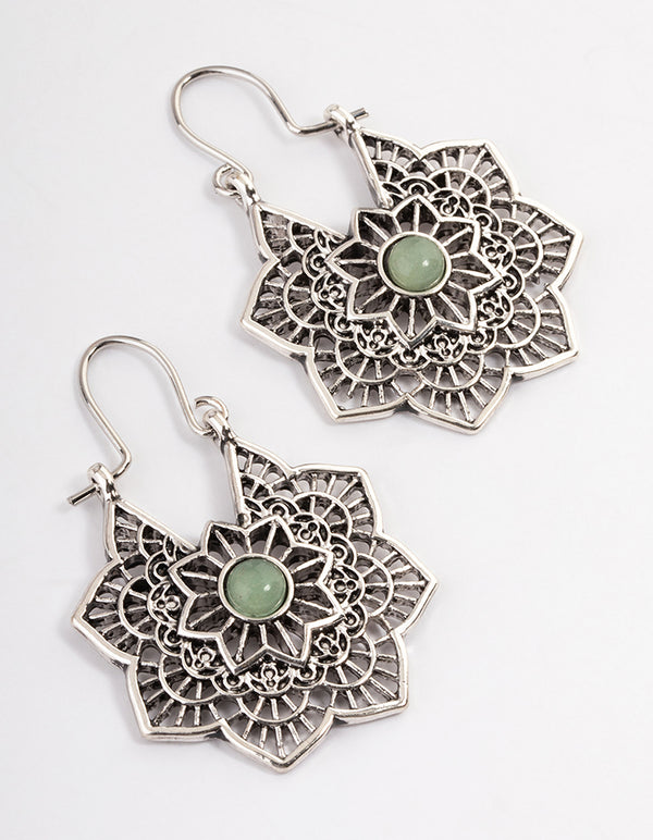 Antique Silver Amazonite Flower Earrings