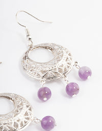 Antique Silver Amethyst Open Detail Hook Earrings - link has visual effect only