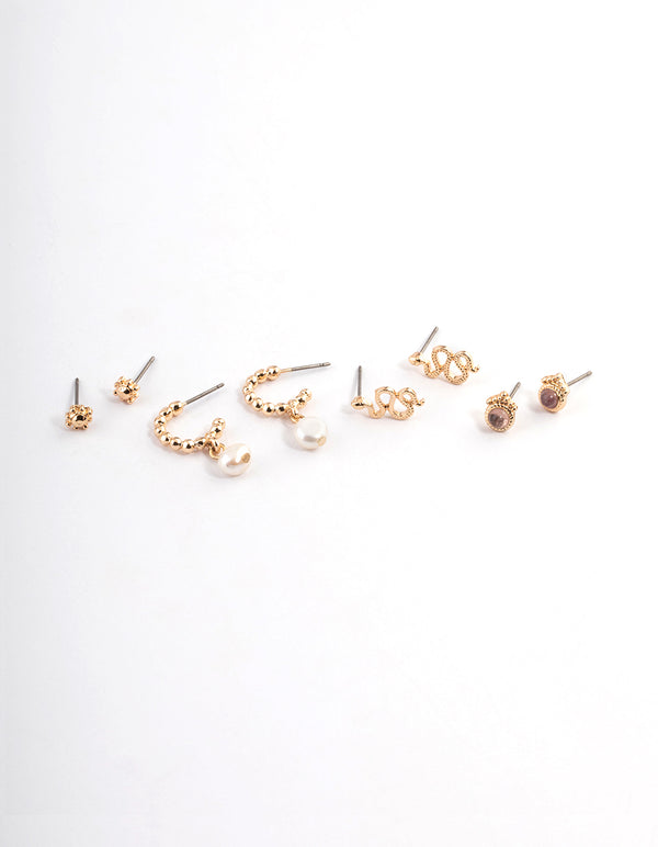 Gold Snake Freshwater Pearl Stacker Earrings