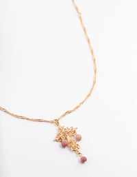 Gold Rhodonite Cross Pendant Necklace - link has visual effect only