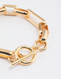 Gold Plated Brass Long Link Chain Bracelet - link has visual effect only