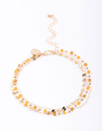 Gold Bead & Pearl Layered Anklet - link has visual effect only