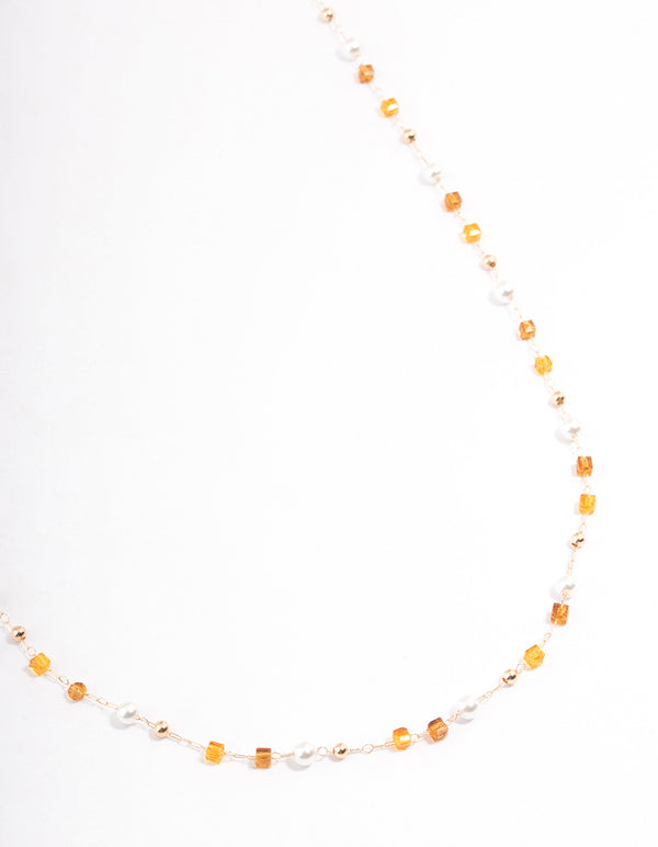 Gold & Orange Beaded Waist Chain