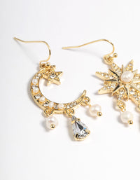 Gold Plated Freshwater Pearl Star & Moon Earrings - link has visual effect only