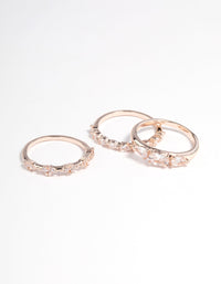 Rose Gold Plated Cubic Zirconia Pear Stacker Rings Pack - link has visual effect only