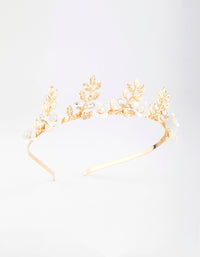 Gold Pearl Flower & Leaf Headband - link has visual effect only