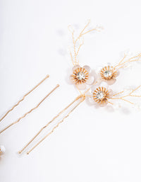 Gold Diamante Flower Hair Pins Pack - link has visual effect only