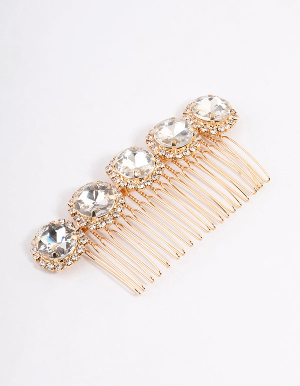 Gold Crystal Halo Jewel Comb