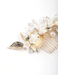 Gold Pearl Flower & Leaf Comb - link has visual effect only