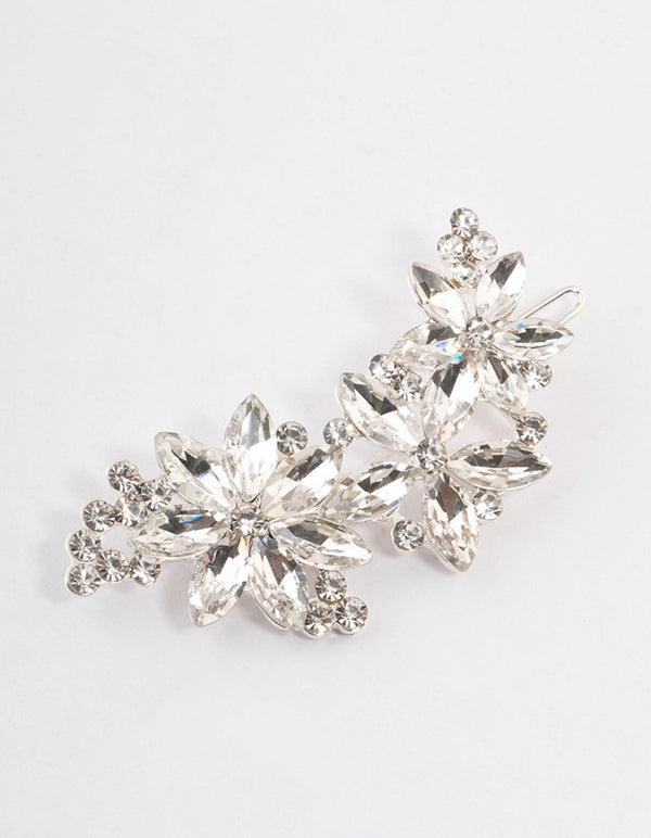 Silver Crystal & Diamante Flower Hair Clips