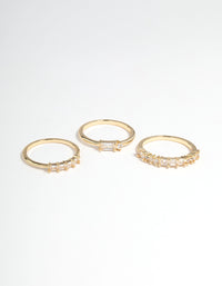 Gold Plated Cubic Zirconia Baguette Stacker Rings Pack - link has visual effect only