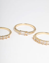 Gold Plated Cubic Zirconia Baguette Stacker Rings Pack - link has visual effect only