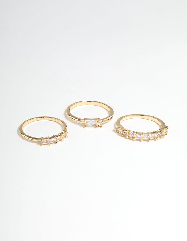 Gold Plated Cubic Zirconia Baguette Stacker Rings Pack