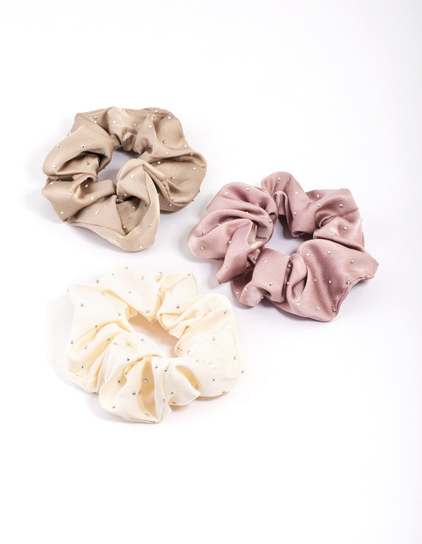 Fabric Diamante Stone Scrunchie Pack