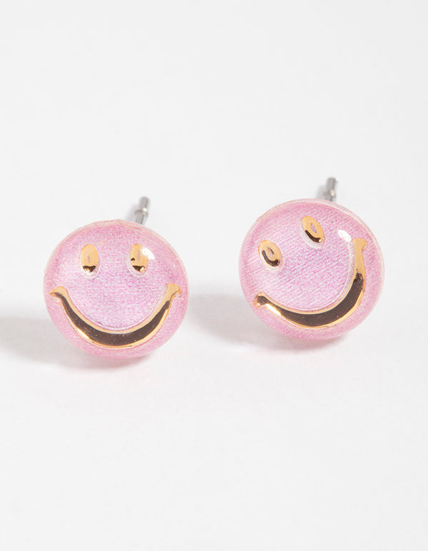 Gold Happy Face Stud Earrings