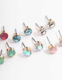 Gold Basic Mixed Stud Earrings 8-Pack - link has visual effect only