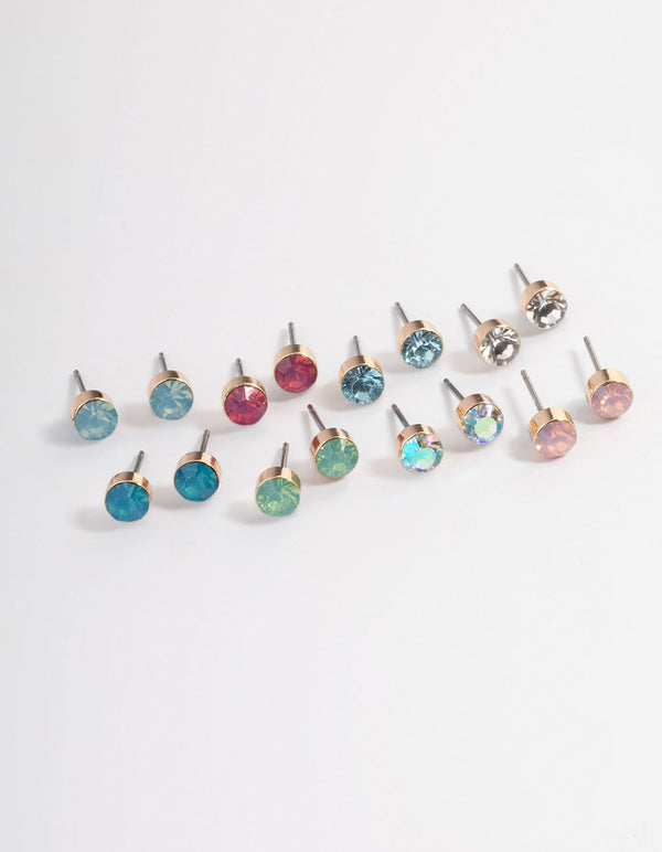 Gold Basic Mixed Stud Earrings 8-Pack