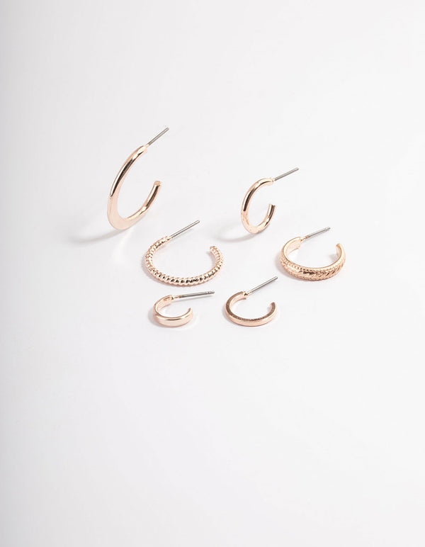 Rose Gold Dainty Hoop Stack Earrings