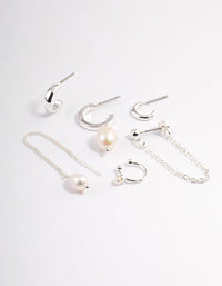 Silver Pearl Threader Stack Earrings - link has visual effect only