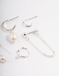 Silver Pearl Threader Stack Earrings - link has visual effect only