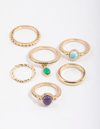 Gold Mixed Stone & Twisted Texture Ring Pack - link has visual effect only