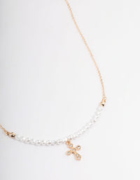 Gold Pearl Diamante Cross Necklace - link has visual effect only