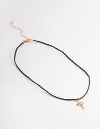 Gold Cord Diamante Cross Necklace - link has visual effect only