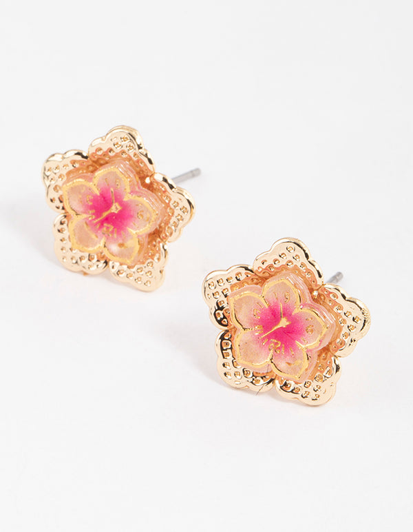 Cute Pink Frangipani Stud Earrings