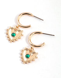 Green Boho Heart Huggie Earrings - link has visual effect only