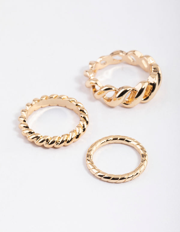 Gold Mixed Twist Ring Pack