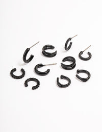 Black Hoop Huggie Earrings 5-Pack - link has visual effect only