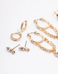 Gold Diamante Chain Drop Hoop Earrings 4-Pack - link has visual effect only