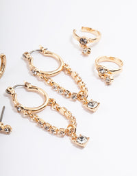 Gold Diamante Chain Drop Hoop Earrings 4-Pack - link has visual effect only