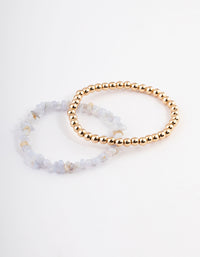 Gold Blue Lace Agate Chip Stretch Bracelet Pack - link has visual effect only