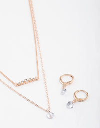 Rose Gold Dainty Stone Necklace & Earrings Set - link has visual effect only