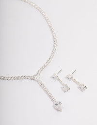 Silver Statement Y-Necklace & Earrings Set - link has visual effect only