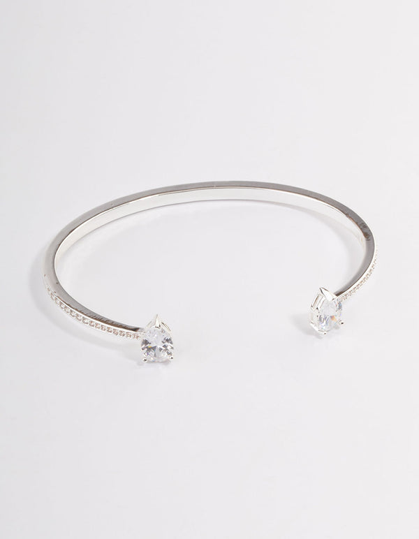 Silver Cubic Zirconia Pearl Diamante Bangle