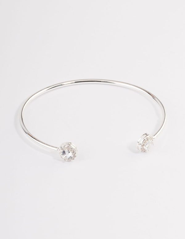 Silver Cubic Zirconia Circle Diamante End Bracelet