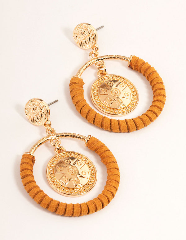 Gold Wrapped Coin Drop Earrings