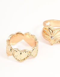 Gold Jet Black Etched Heart Ring Set - link has visual effect only