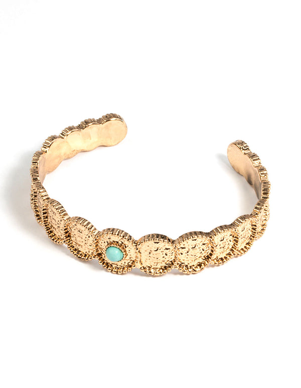 Gold Rounded Turqouise Cuff Bangle