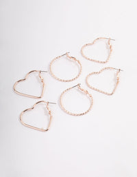 Rose Gold Heart & Round Hoop Earrings Pack - link has visual effect only